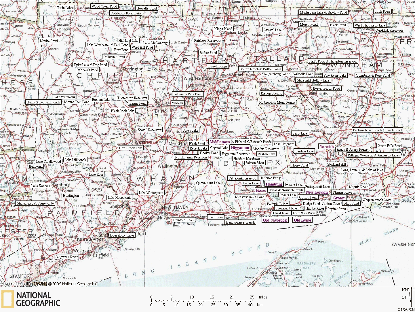 Connecticut, Map, Lakes, Ponds, Canoe, Canoeing, Kayak, Kayaking, Paddling, Lake, Pond, Flat water,
