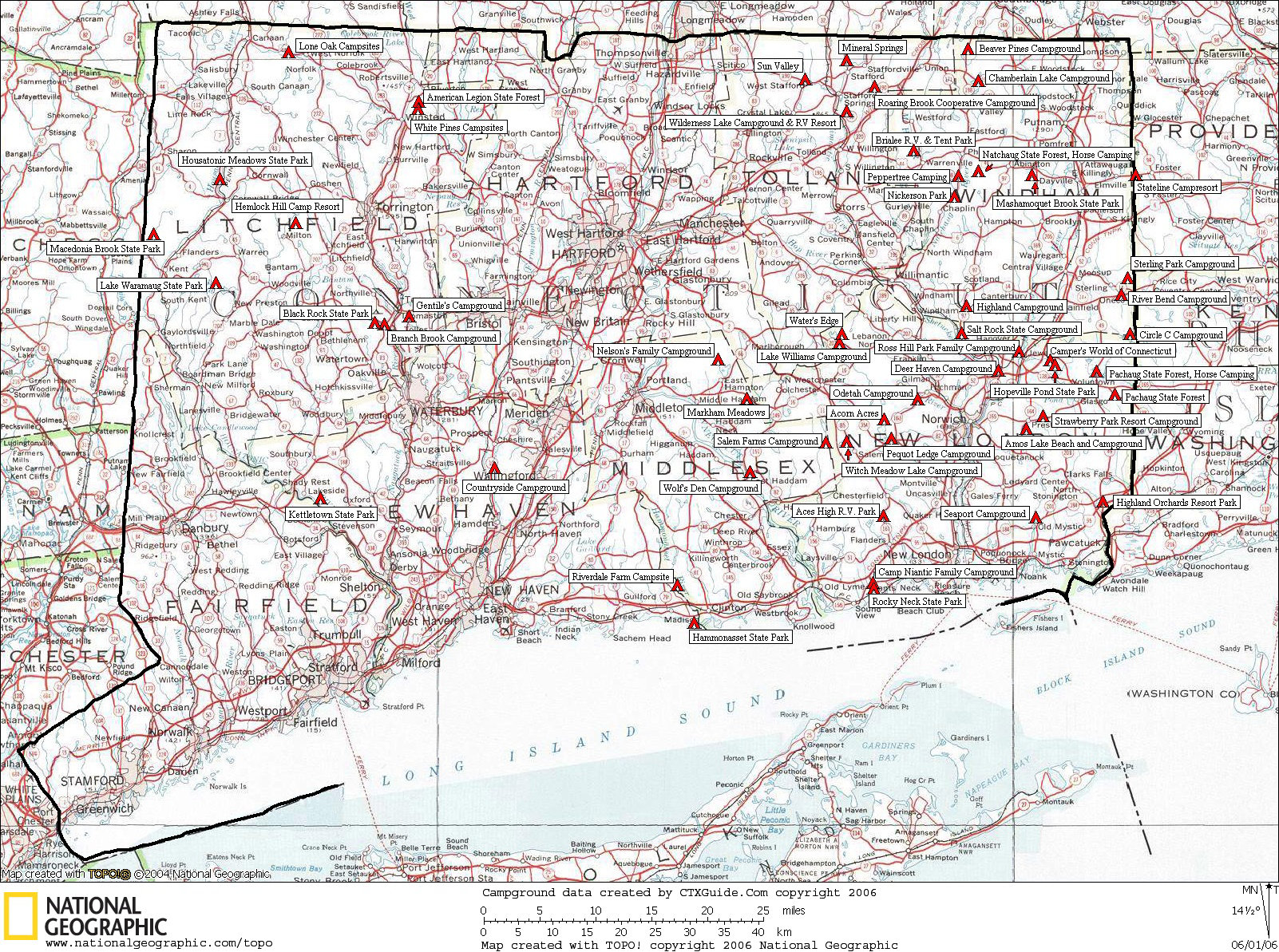 Connecticut, Campgrounds, Map