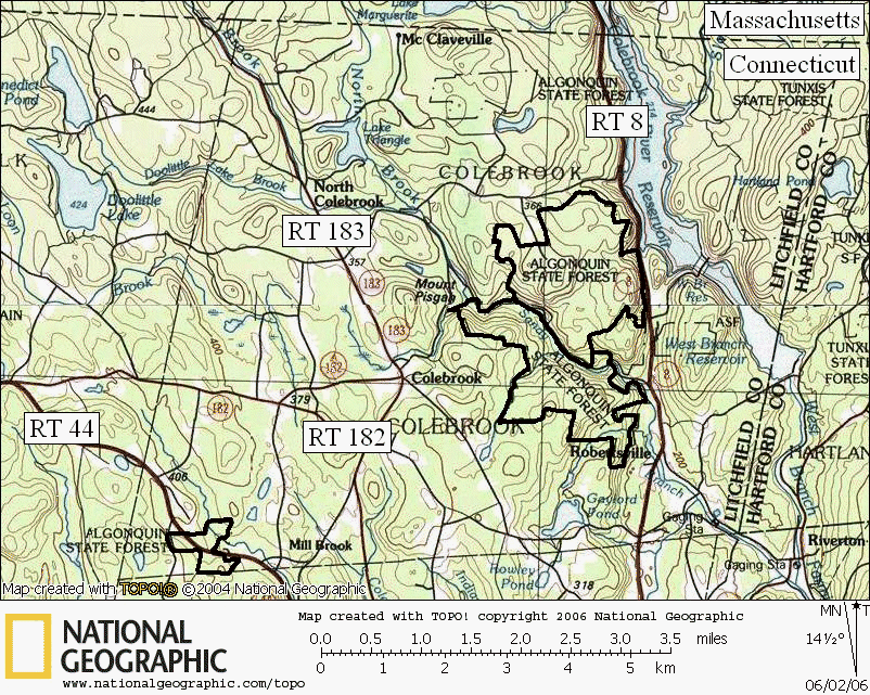 Connecticut, Algonquin, State Forest, Hiking, Trail map