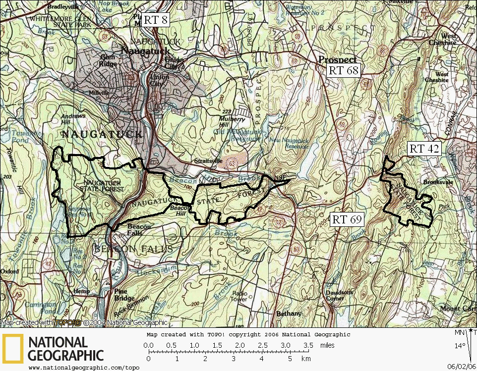 Naugatuck, State Forest, Connecticut, Hiking, Trail, Map