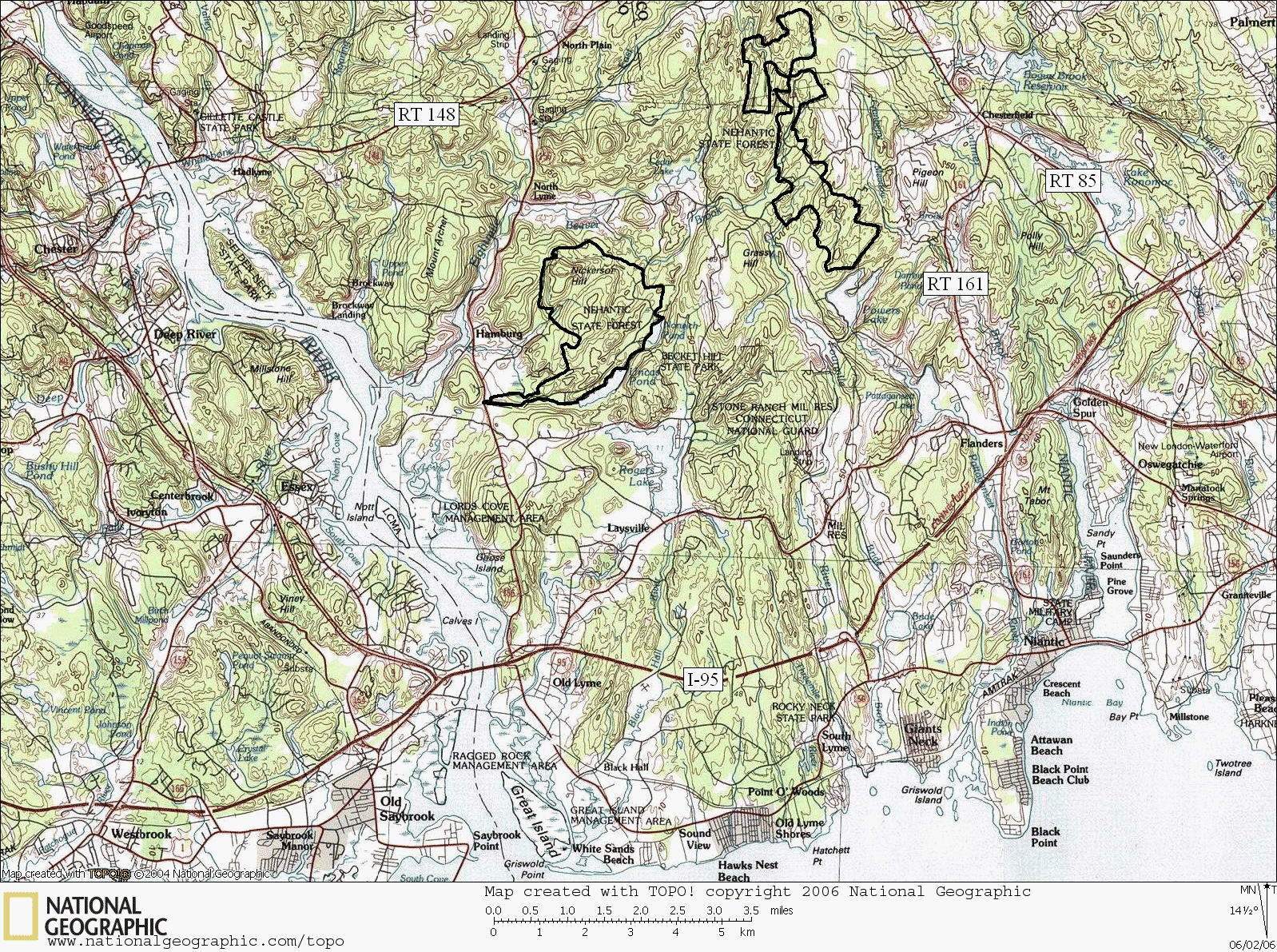 Nehantic, State Forest, Connecticut, Hiking, Trail, Map