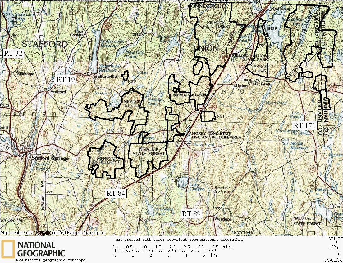 Nipmuck, State Forest, Connecticut, Hiking, Trail, Map