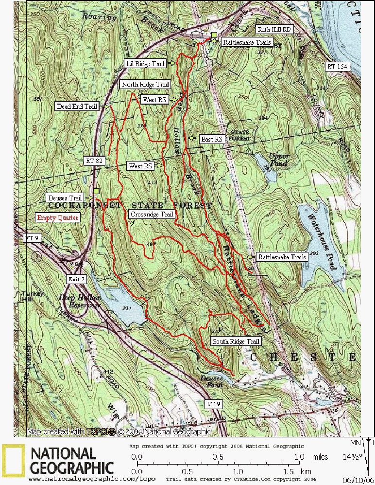 Rattlesnake Ledge, State Forest, Connecticut, Hiking, Trail, Map