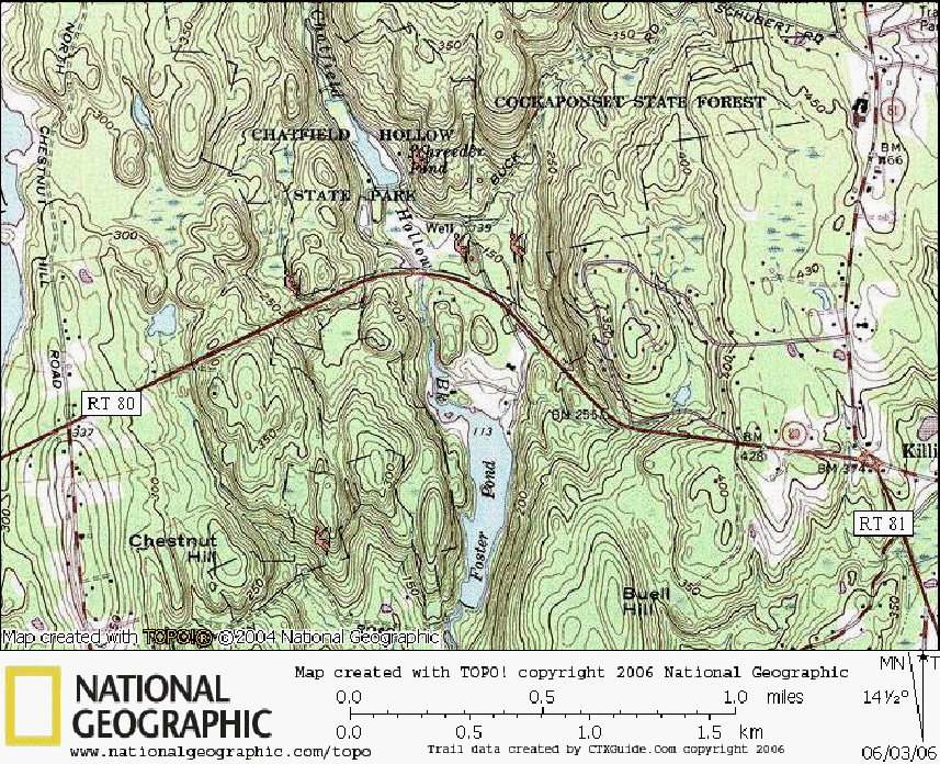 Chatfield Hollow Trail Map Rock Climbing, Chatfield Hollow Map