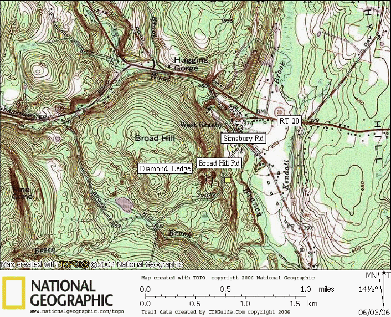 Connecticut, Rock Climbing, Bouldering, Map, Diamond Ledge
