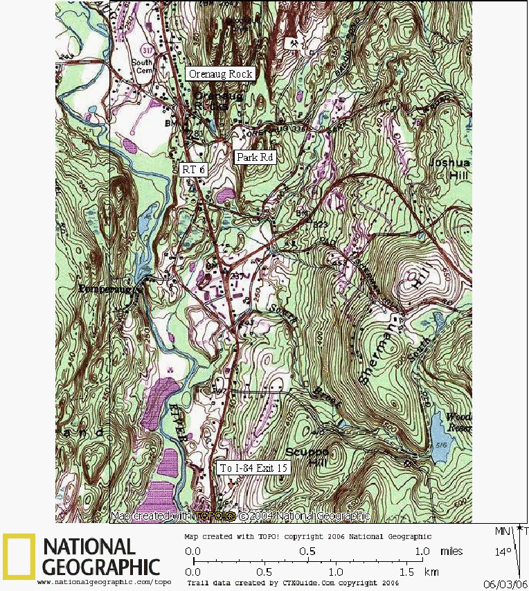 Connecticut, Rock Climbing, Bouldering, Map, Orenaug Rock