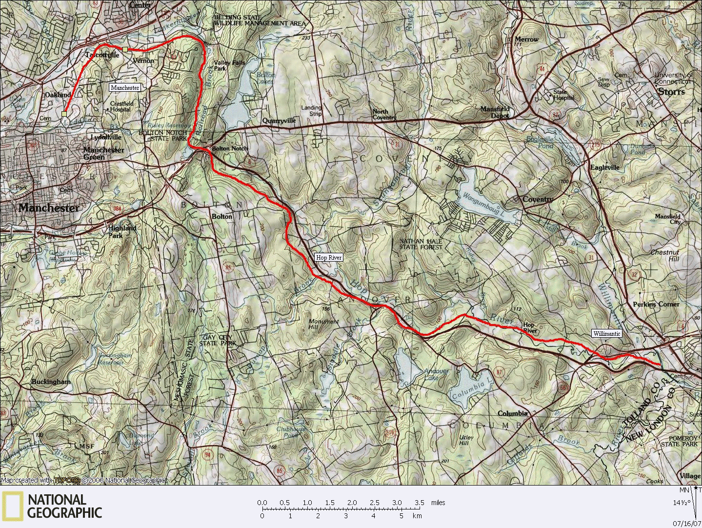 Hop River Bike Trail, Map, Connecticut, Rails to Trails, Overview