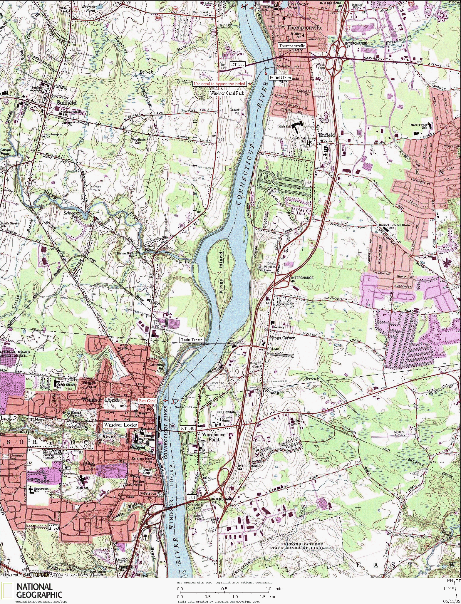 Connecticut, Whitewater, Kayaking, Canoeing, Map, River, Thompsonville