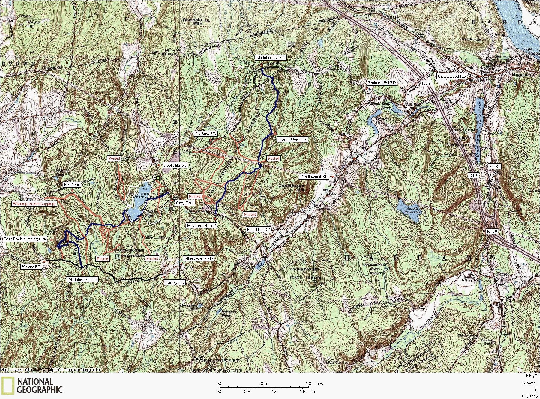 connecticut, State Forest, Hiking, Biking, Trail, Map, Cockaponset, Miller's Pond