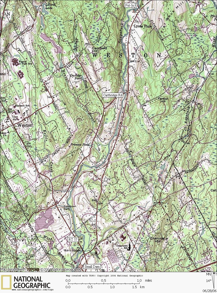 Connecticut, map, whitewater, kayaking, Canoeing, Saugatuck River, North