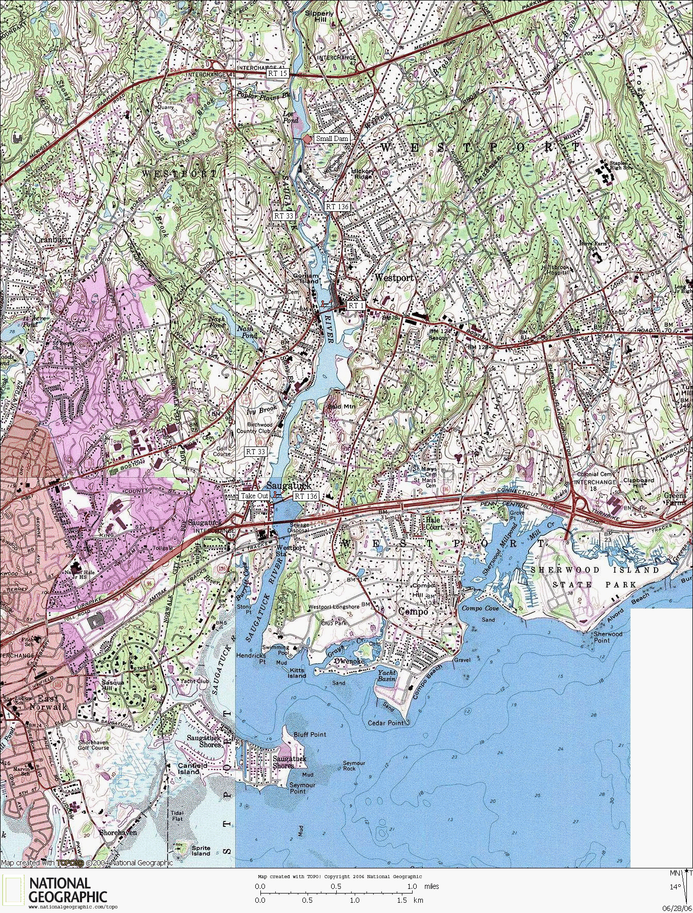 Connecticut, map, whitewater, kayaking, Canoeing, Saugatuck River, South