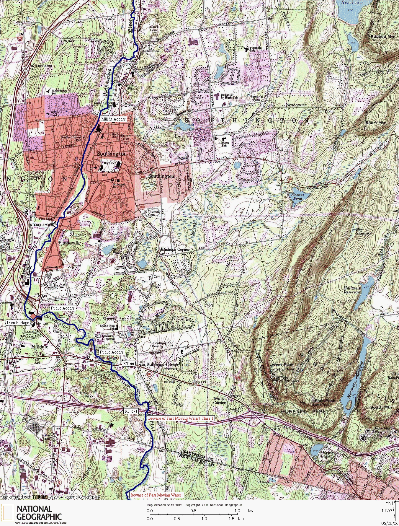 Connecticut, map, whitewater, kayaking, Canoeing, Quinnipiac River, Southington