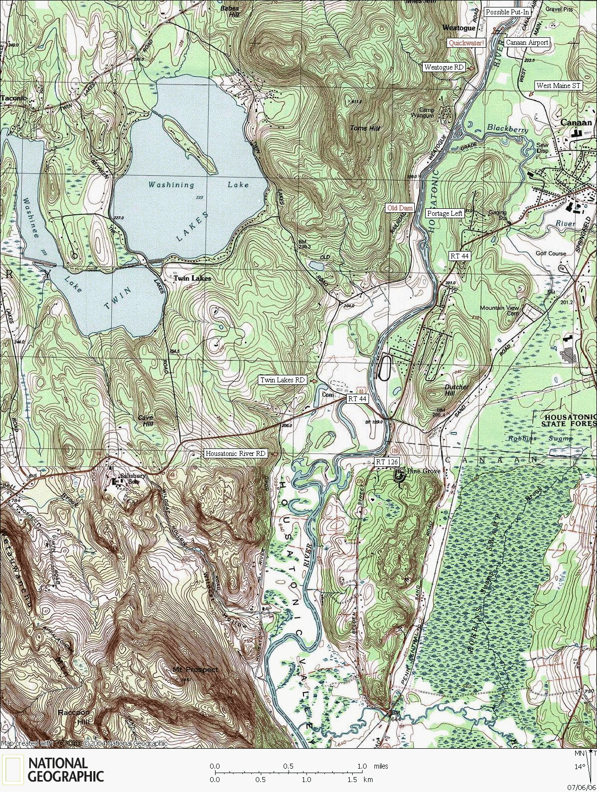 Connecticut, map, whitewater, kayaking, Canoeing, Housatonic River, Weatogue