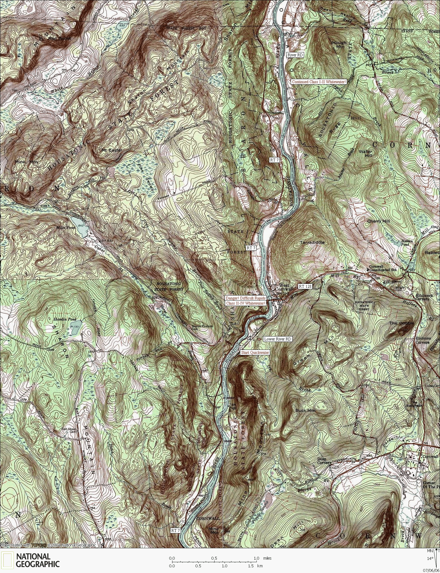 Connecticut, map, whitewater, kayaking, Canoeing, Housatonic River, West Cornwall