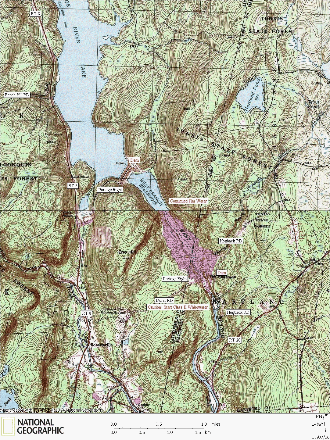 Connecticut, map, whitewater, kayaking, Canoeing, Farmington River, Hogback Dam