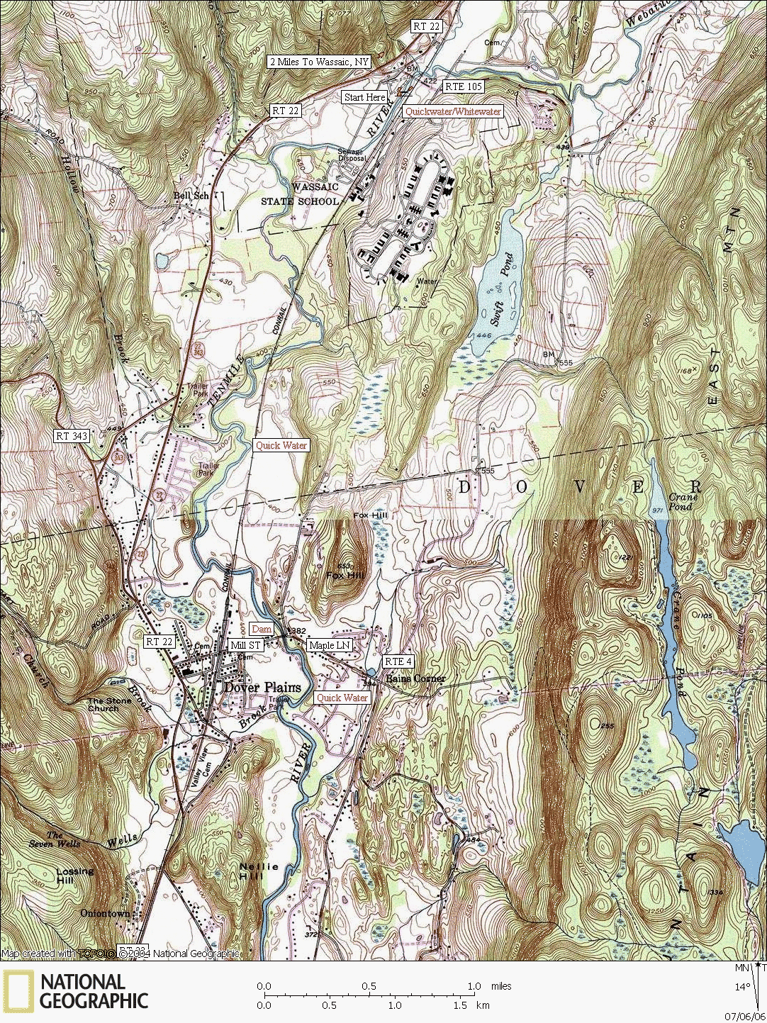 Connecticut, river, kayaking, canoeing, Map, Ten Mile
