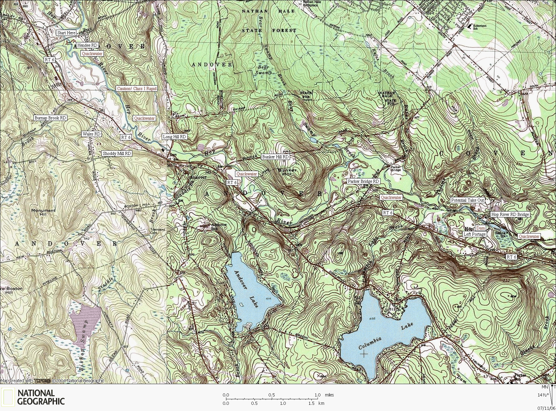 Connecticut, river, kayaking, canoeing, Map, Hop River