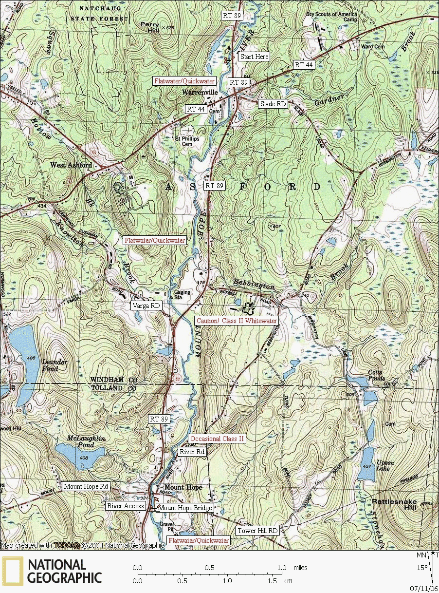 Connecticut, river, kayaking, canoeing, Map, Mount Hope