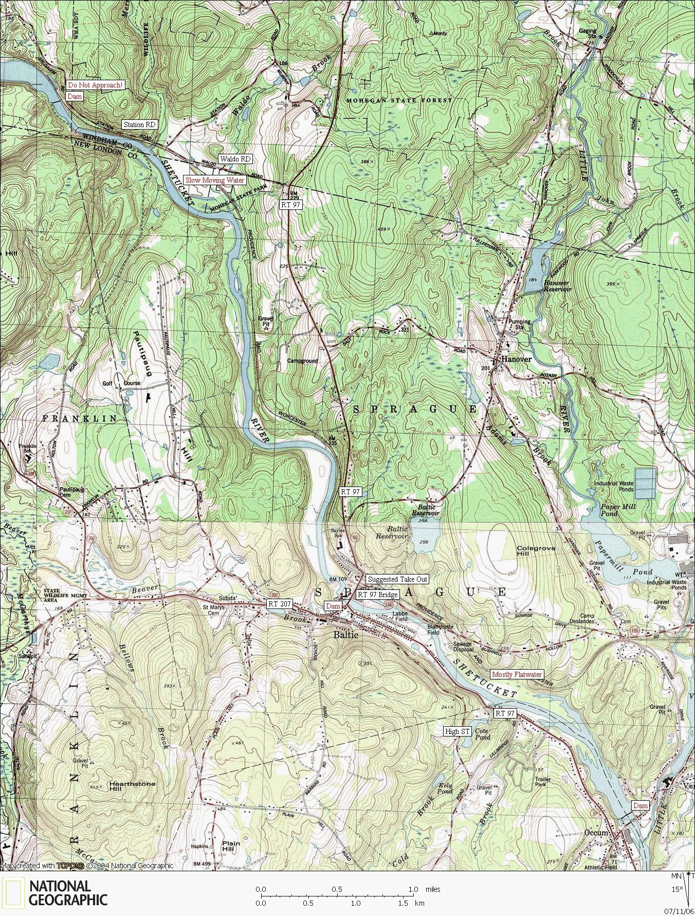 Connecticut, river, kayaking, canoeing, Map, Shetucket