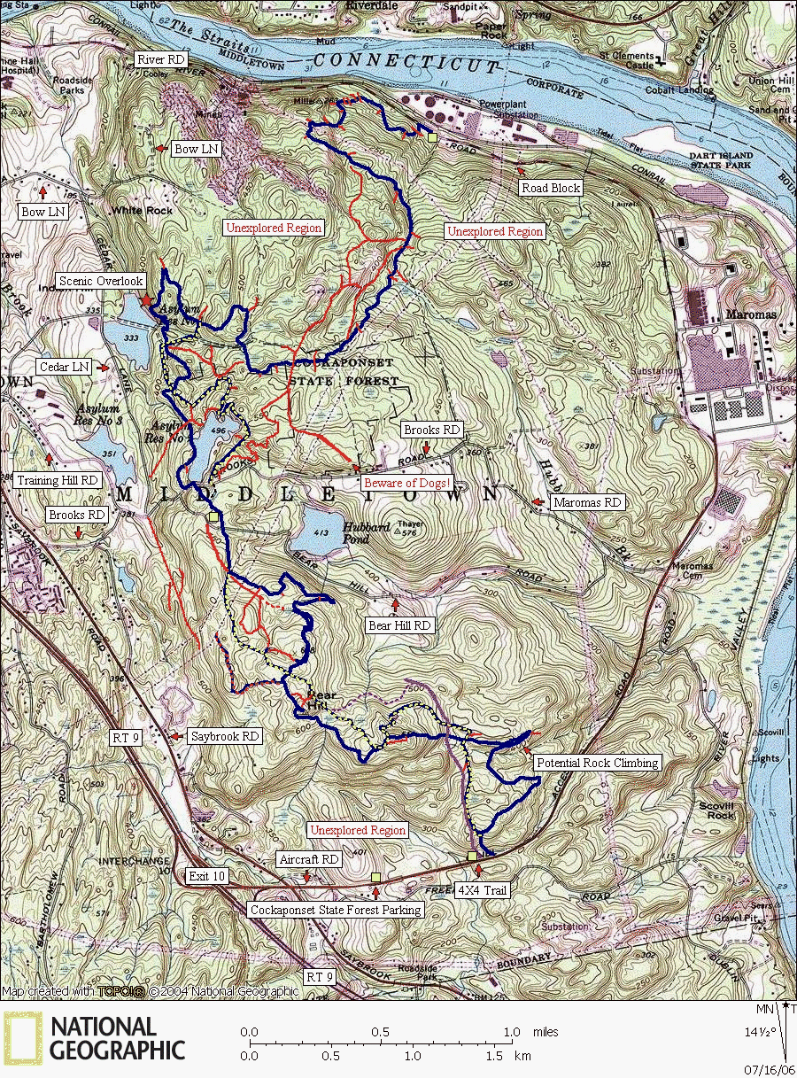 Connecticut, Middletown, Cockaponset State Forest, Map, Hiking, Biking, Trails, Mattabesett
