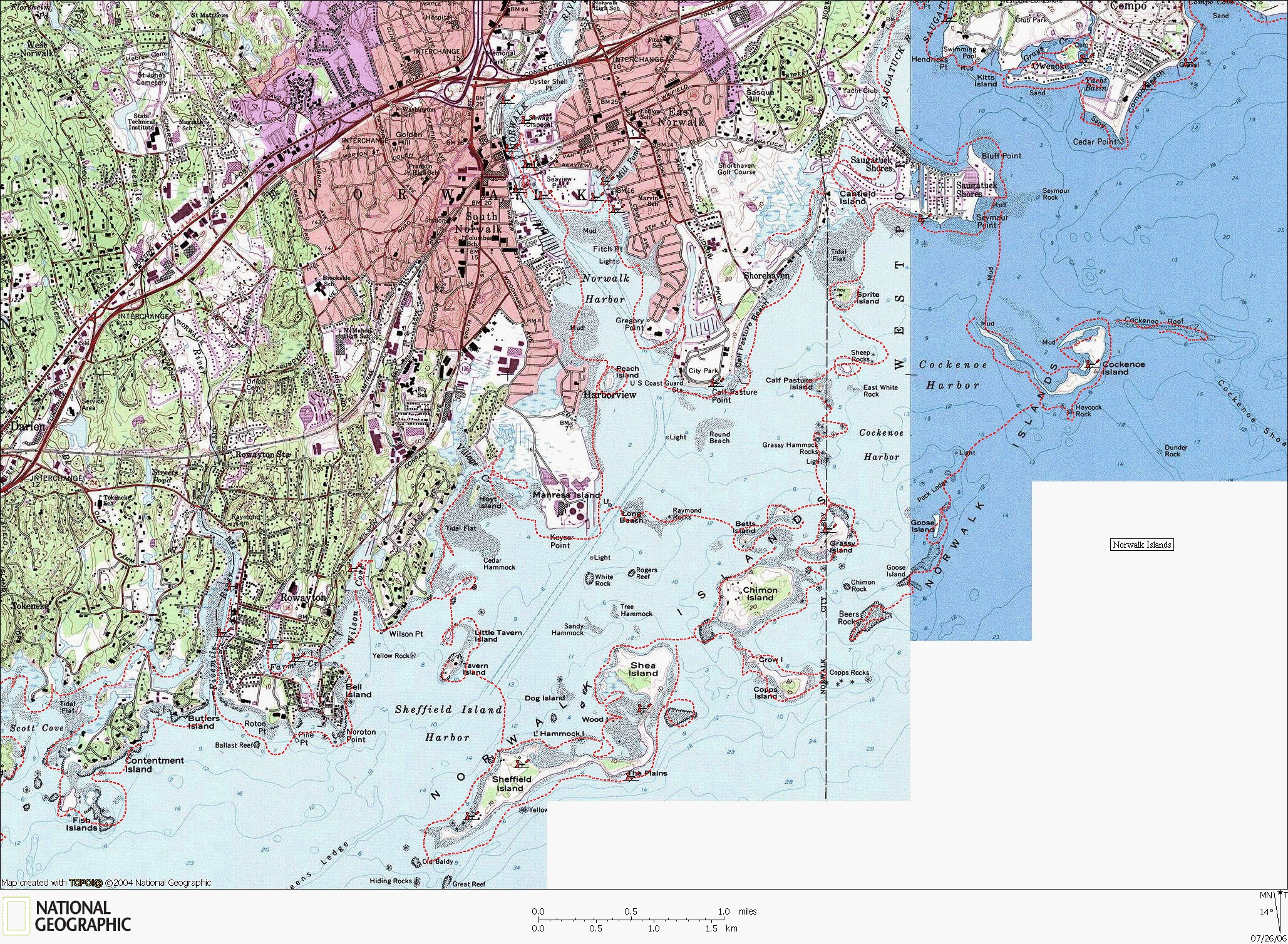 Connecticut, Sea, kayaking, Map, coastal, Long Island Sound, Norwalk islands