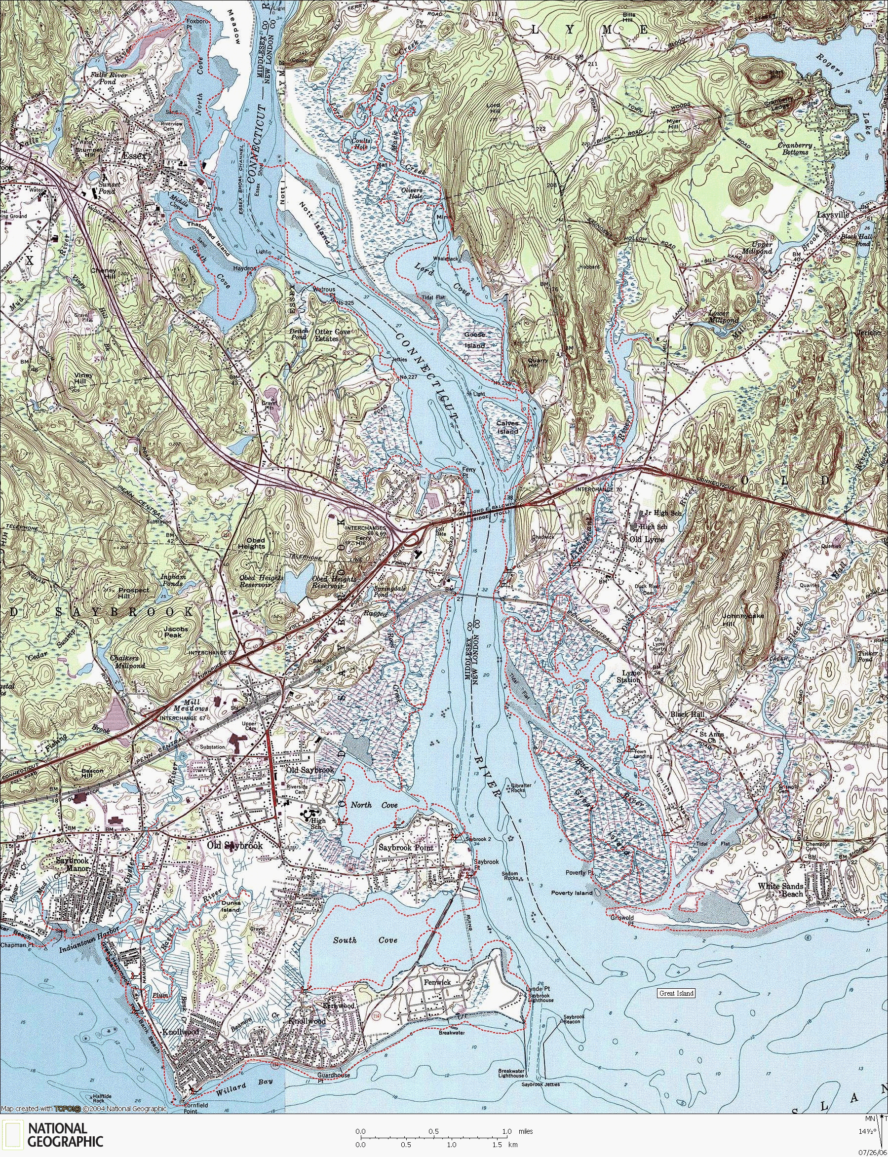 Connecticut, Sea, kayaking, Map, coastal, Long Island Sound, Great island