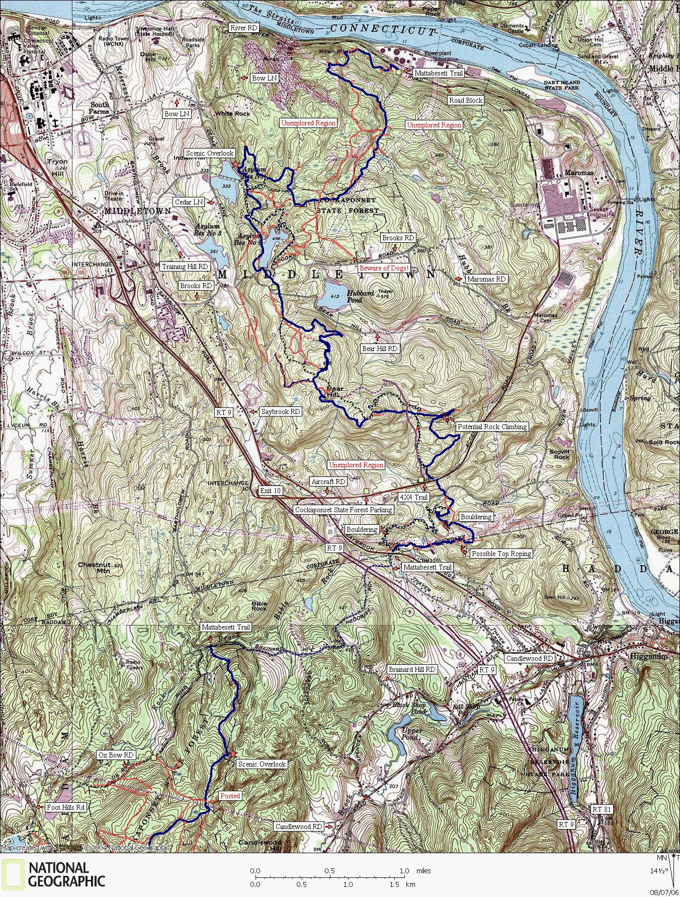 Connecticut, Map, Hiking, Trail, Backpacking, Mattabesett, Middletown