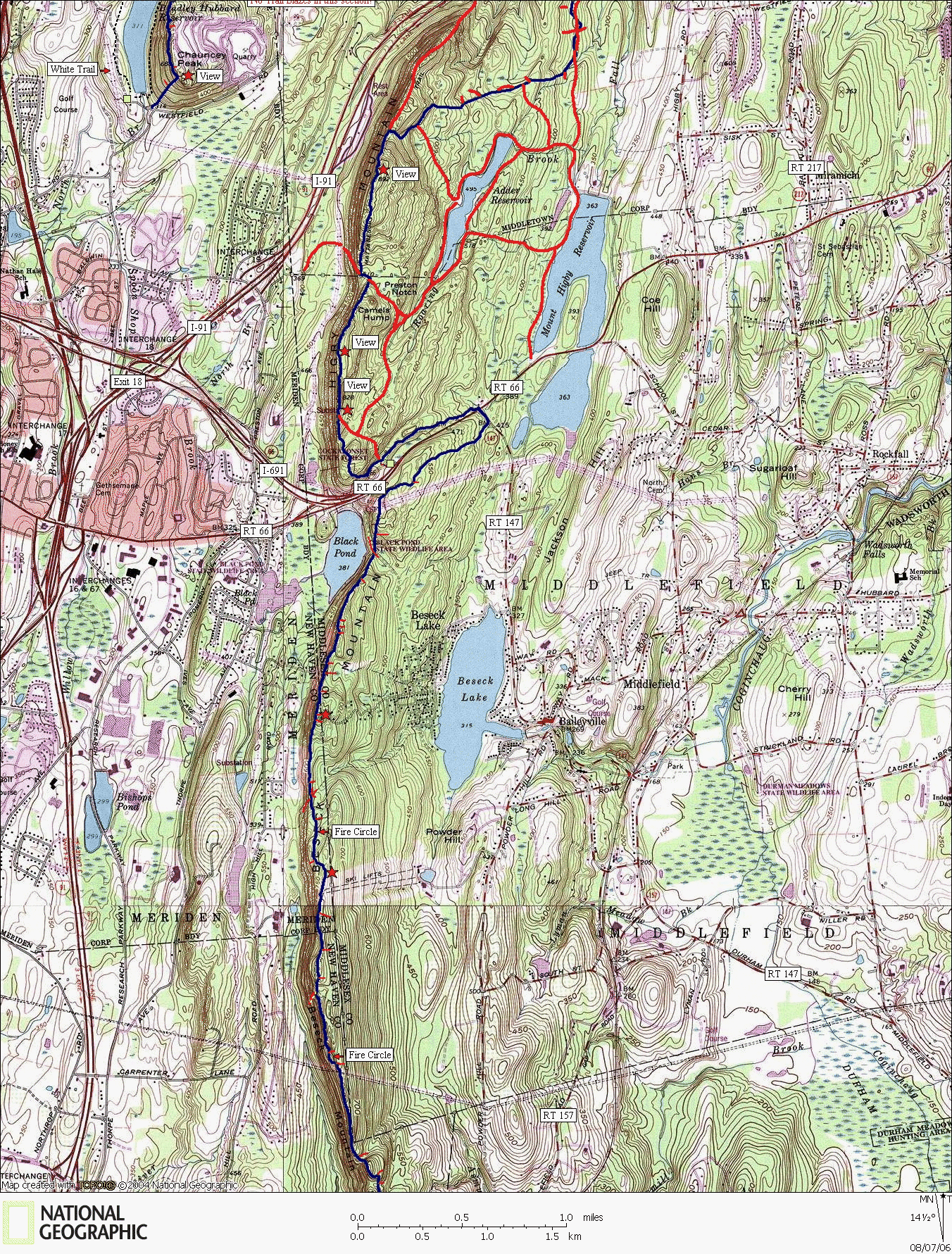 Connecticut, Map, Hiking, Trail, Backpacking, Mattabesett, Mount Higby