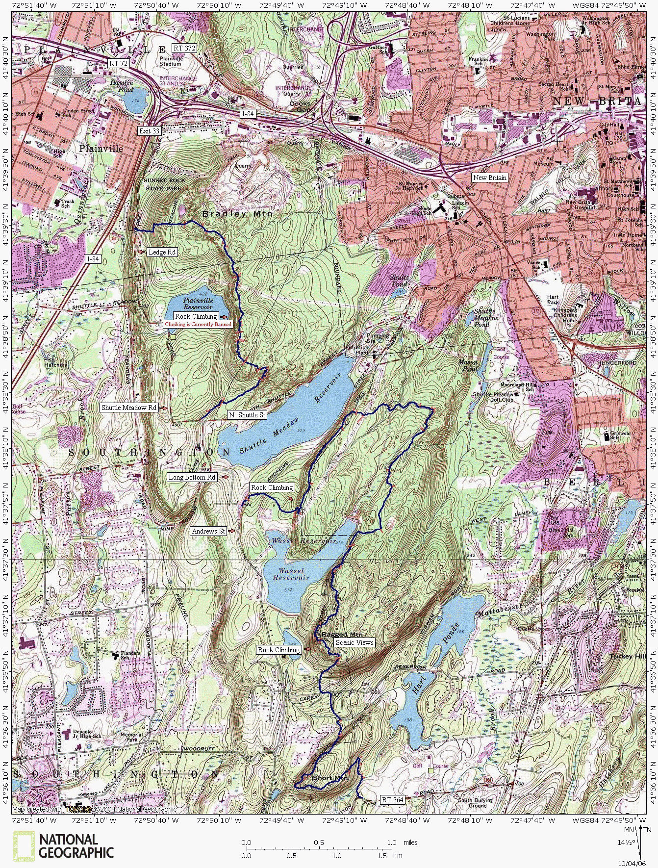 Connecticut, Metacomet, Map, Hiking, Backpacking, Trail, Ragged Mountain