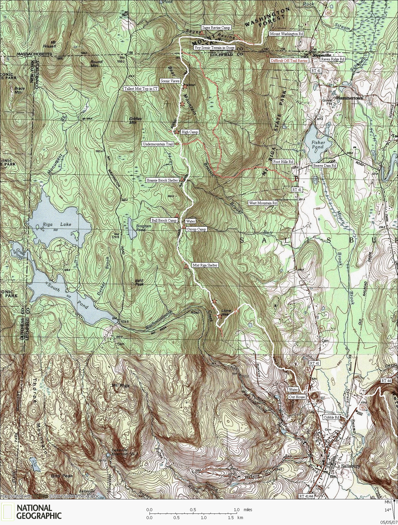 Connecticut, Appalachian, Map, Hiking, Backpacking, Trail, Bear Mountain