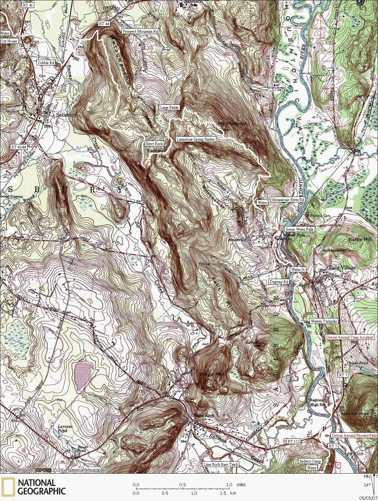 Connecticut, Appalachian, Map, Hiking, Backpacking, Trail, Falls Village