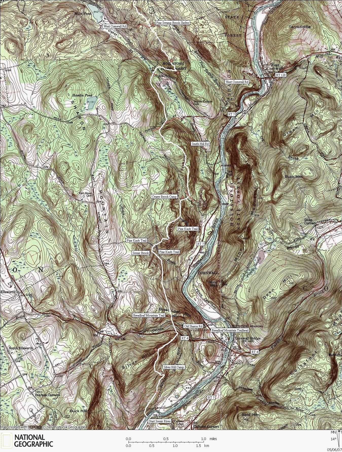 Connecticut, Appalachian, Map, Hiking, Backpacking, Trail, Cornwall Bridge