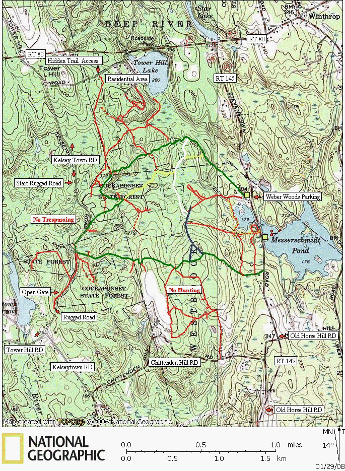 Connecticut, Cockaponset State Forest, Map, Trails, Hiking, Biking, Weber Woods