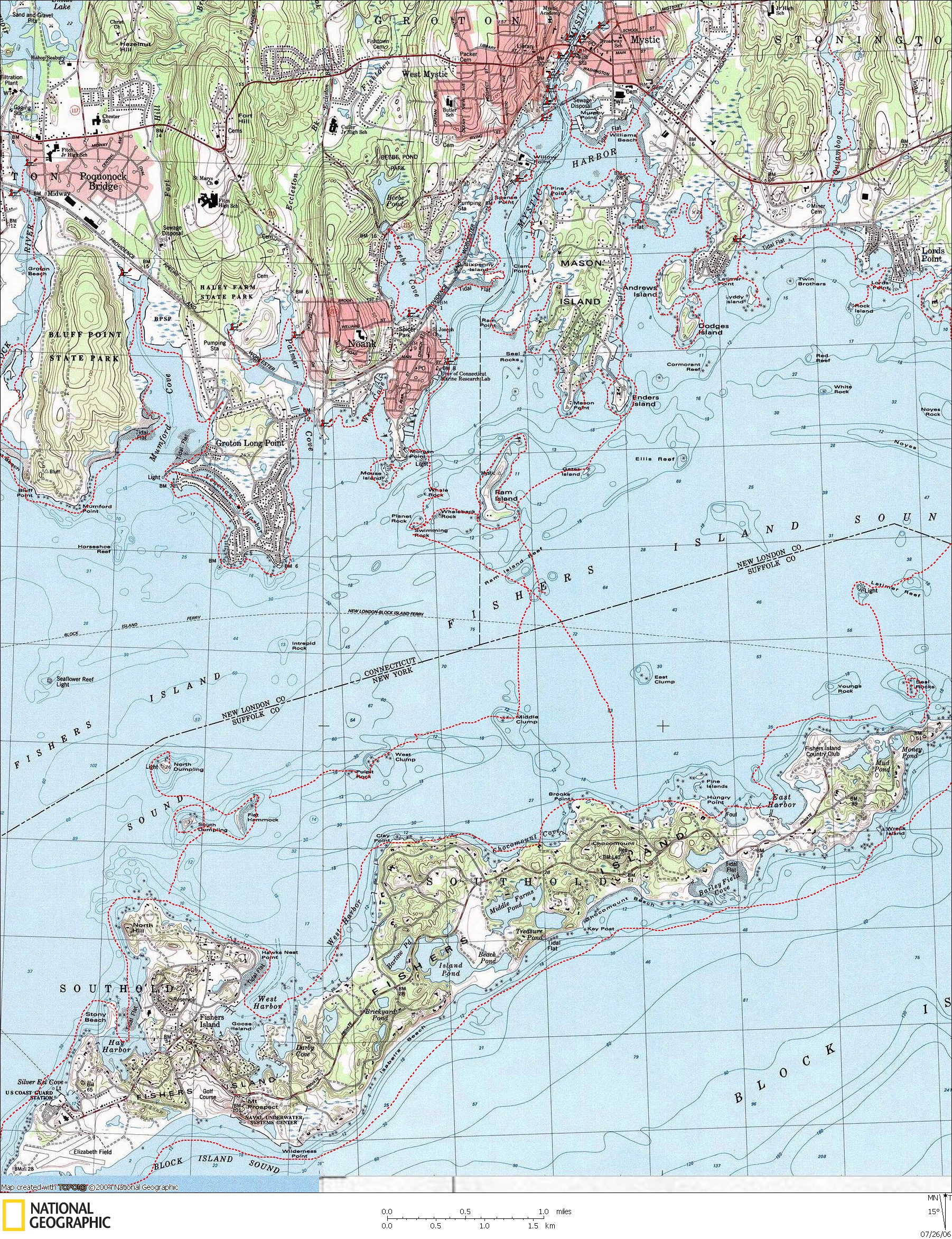 Connecticut, Sea, kayaking, Map, coastal, Long Island Sound, Fisher's Island