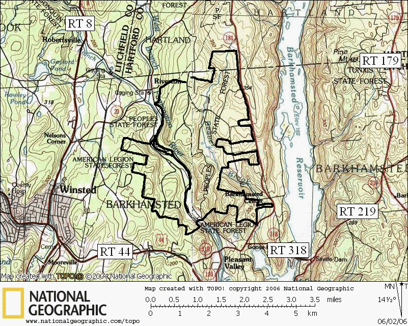 Connecticut, American Legion, Peoples, State Forest, Hiking, Trail, Map
