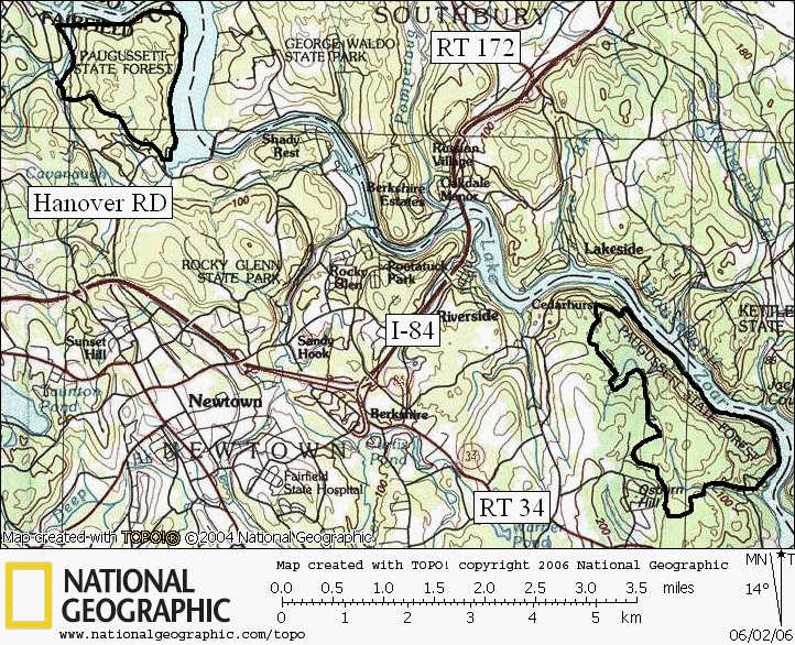 Paugussett, State Forest, Connecticut, Hiking, Trail, Map