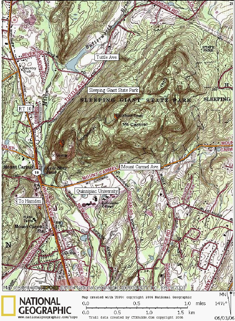 Connecticut, Rock Climbing, Bouldering, Map, Sleeping Giant