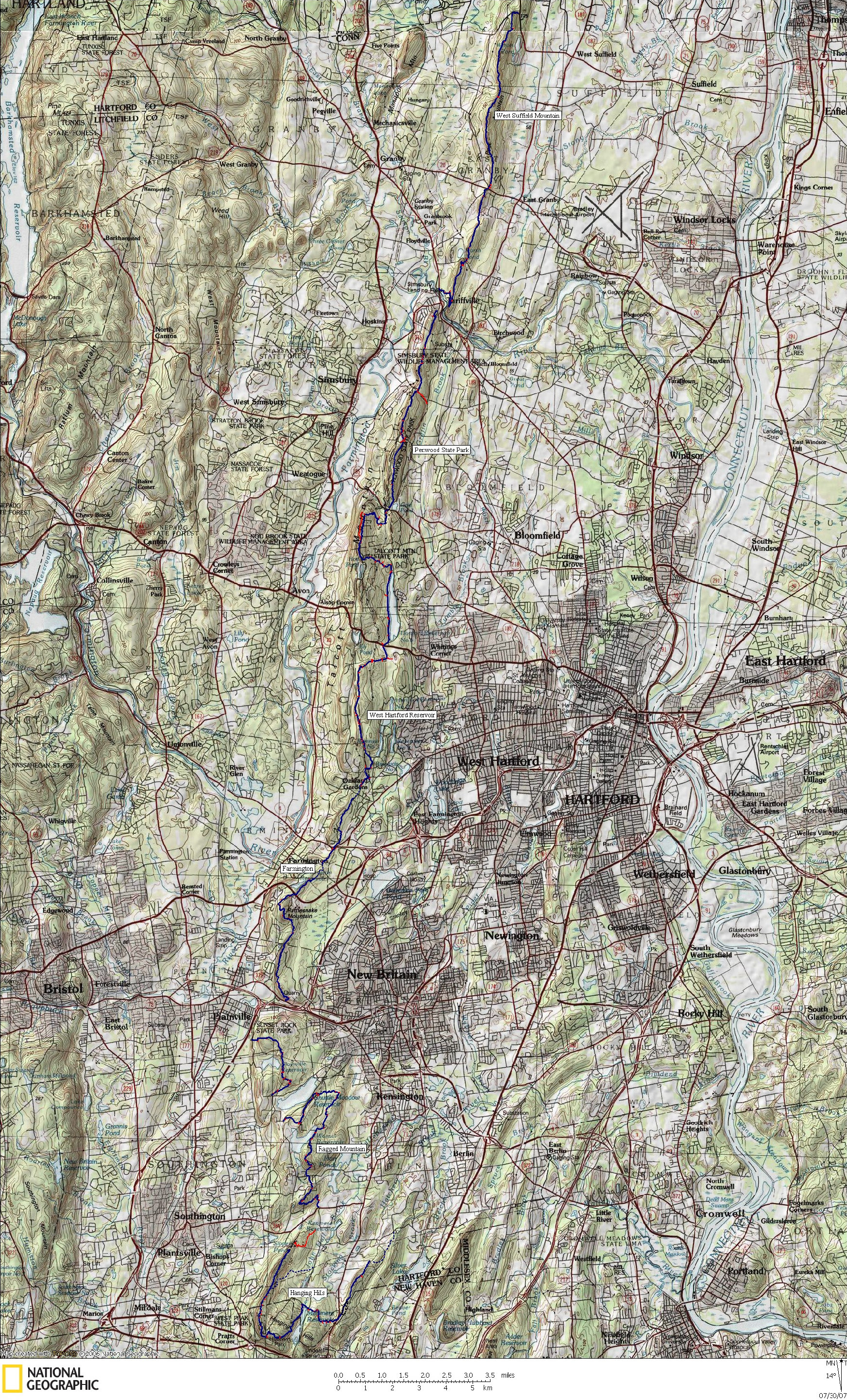 Connecticut, Map, Trail, Hiking, Blue Blazed, Metacomet