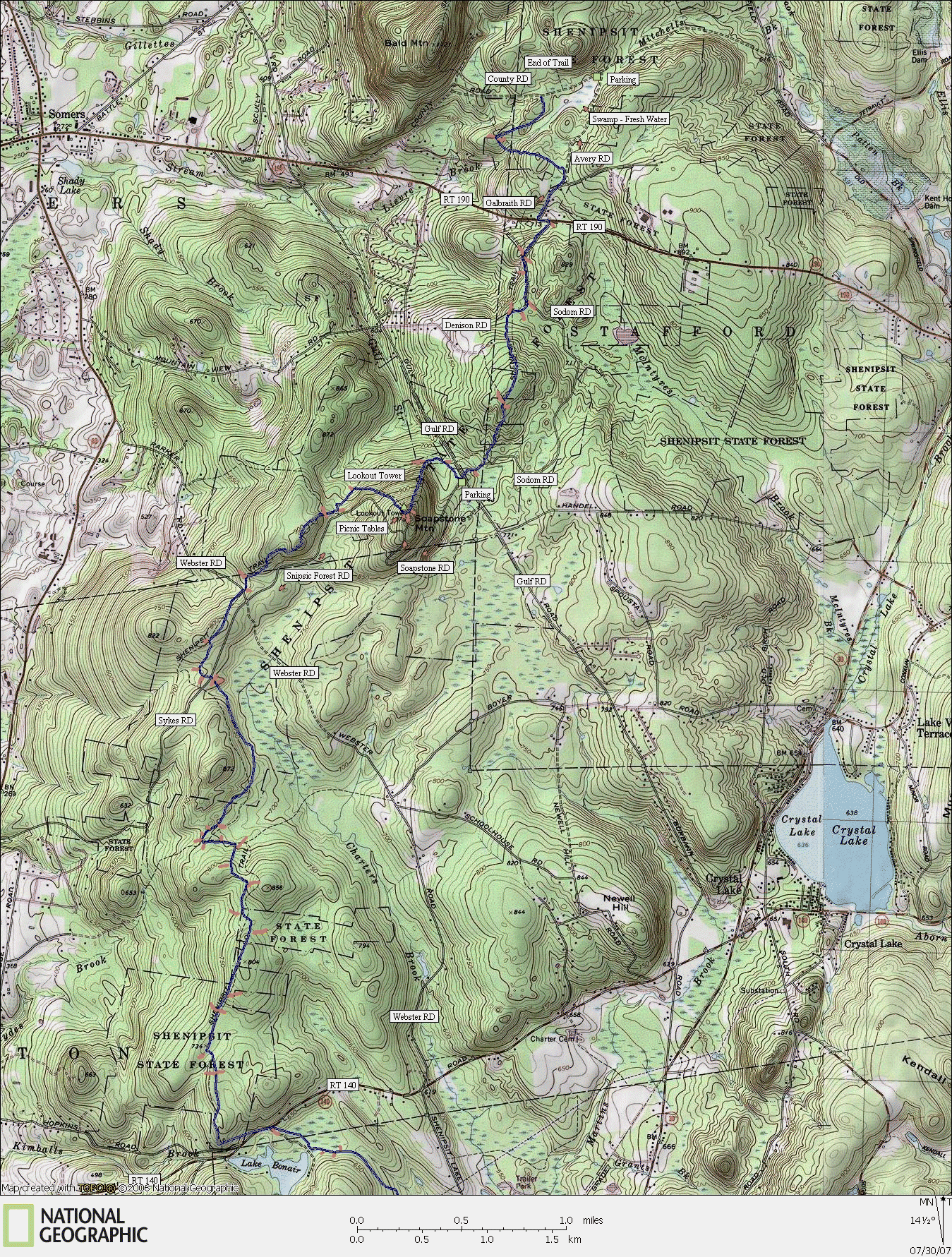 Connecticut, Map, Hiking, Backpacking, Trail, Shenipsit, Soapstone Mountain